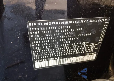 2024 Volkswagen Taos 1.5T S z USA, uszkodzony, nr VIN 3VV8X7B20RM084340